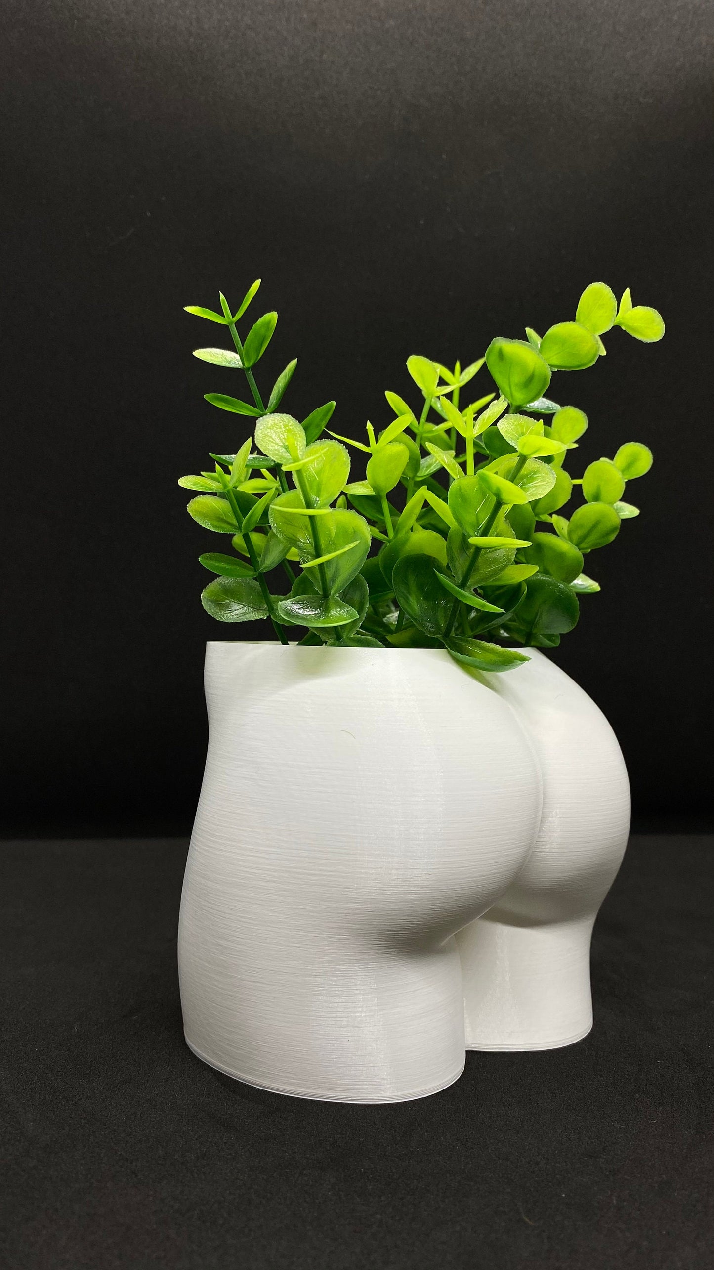 Quirky booty vase with green plant on windowsill